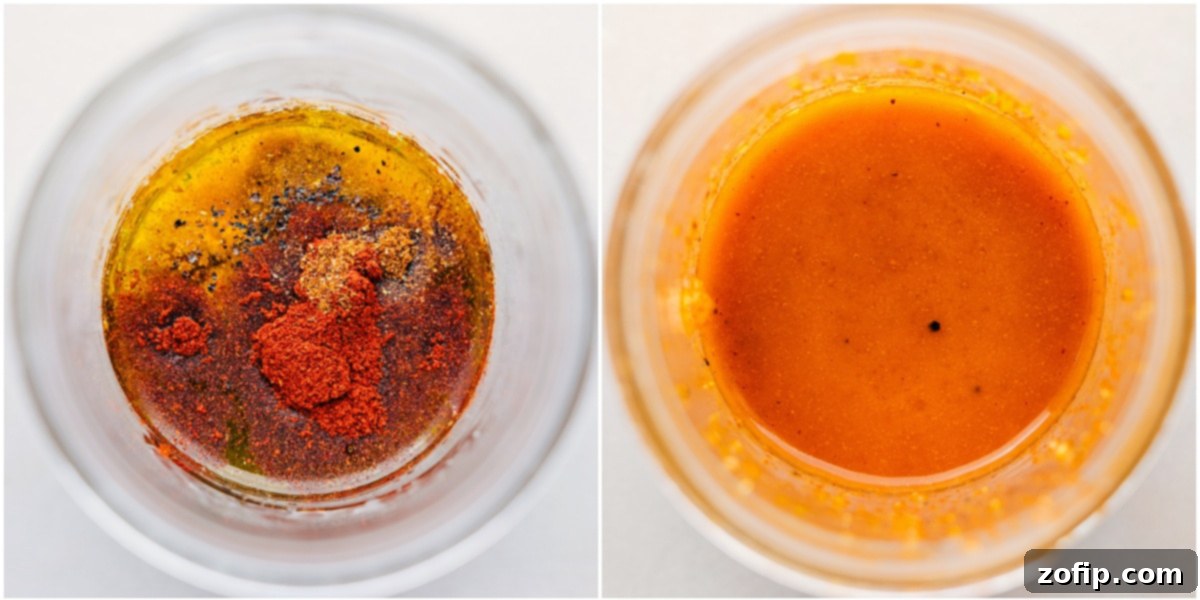 Close-up of the chili-lime dressing being vigorously shaken in a mason jar, illustrating its quick and easy preparation for the Black Bean Corn Avocado Salad.