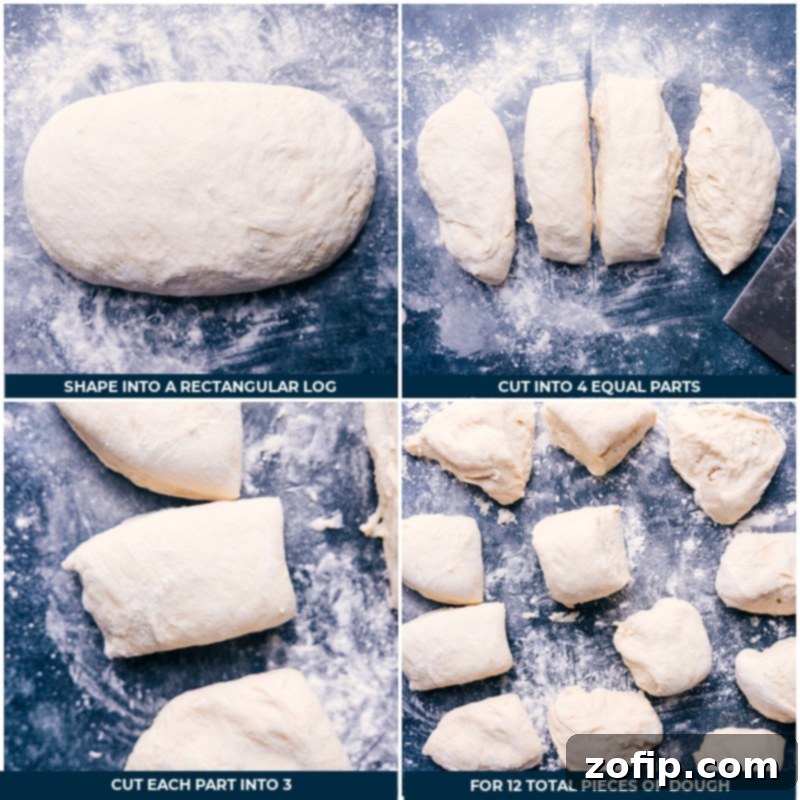 Process images demonstrating how each no-knead dinner roll is shaped into a smooth ball.