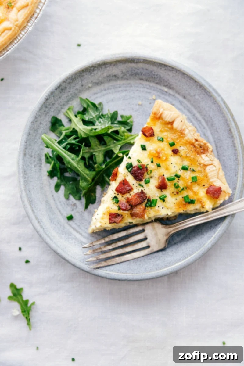 Finished and ready to eat Quiche Lorraine, golden brown and perfectly baked.