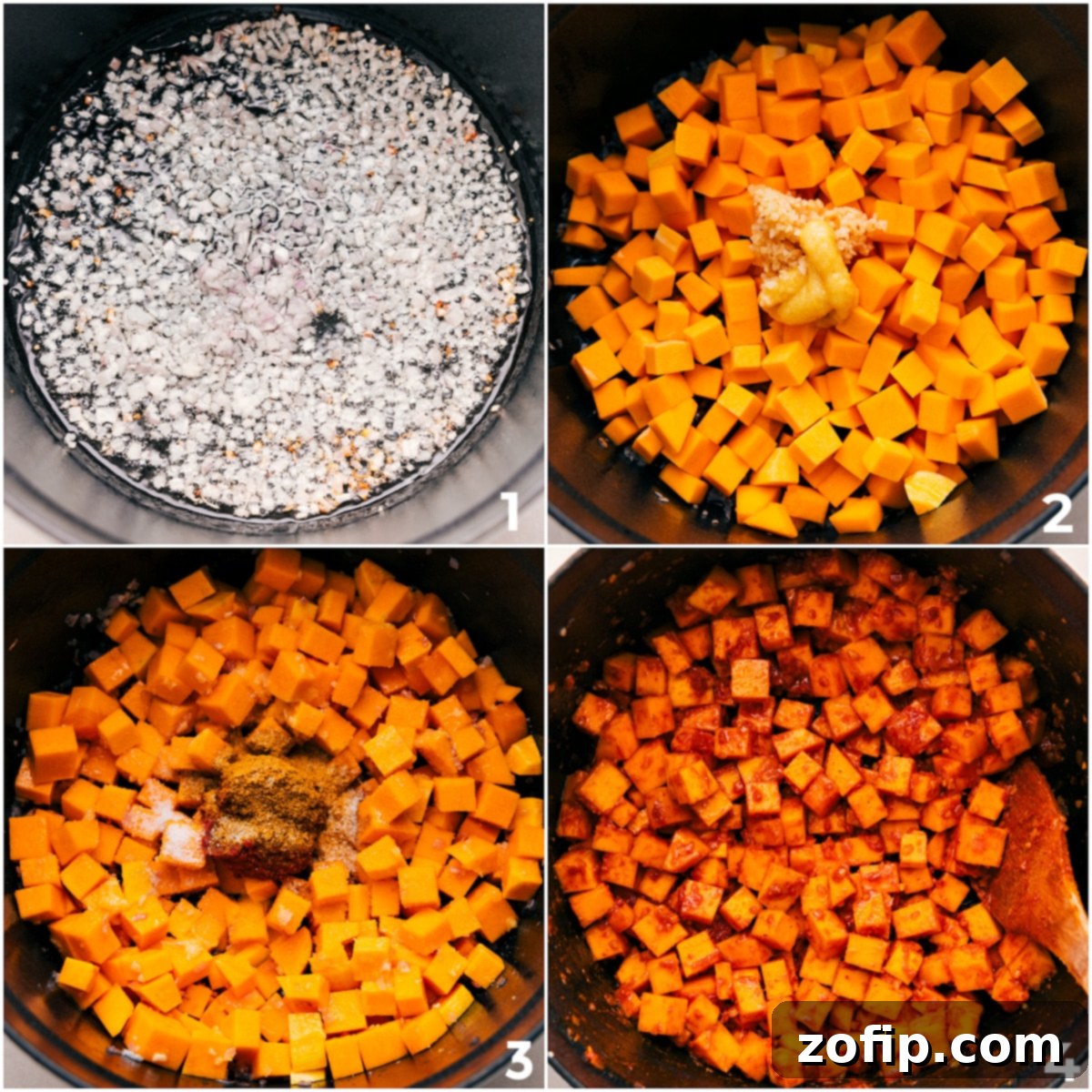 How To Make Butternut Squash Curry Sauté the shallots, then add the butternut squash, garlic, ginger, seasonings, and tomatoes to the pot for this butternut squash curry.