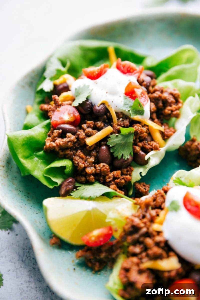 Taco Lettuce Wraps on a Plate - A Healthy Take on a Classic Meal Ready-to-eat taco lettuce wraps on a plate, offering a healthy twist on a classic favorite meal.
