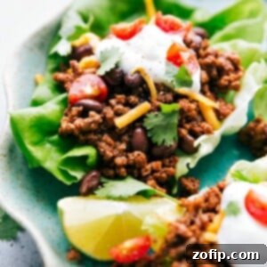 Guilt-Free Taco Lettuce Cups 2 Ready-to-eat taco lettuce wraps on a plate, offering a healthy twist on a classic favorite meal.