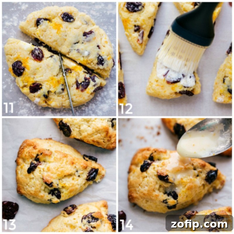 Making, baking, and adding glaze to the cherry scones recipe.