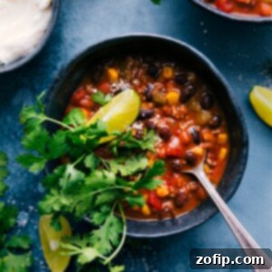 A perfectly portioned bowl of Taco Chili, ready to be served.