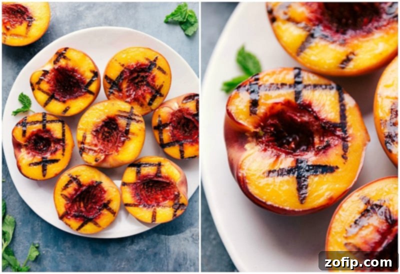 Smoky and Sweet Grilled Peaches - Ready to Serve Perfectly grilled peaches with enticing smoky char marks, fresh off the grill.