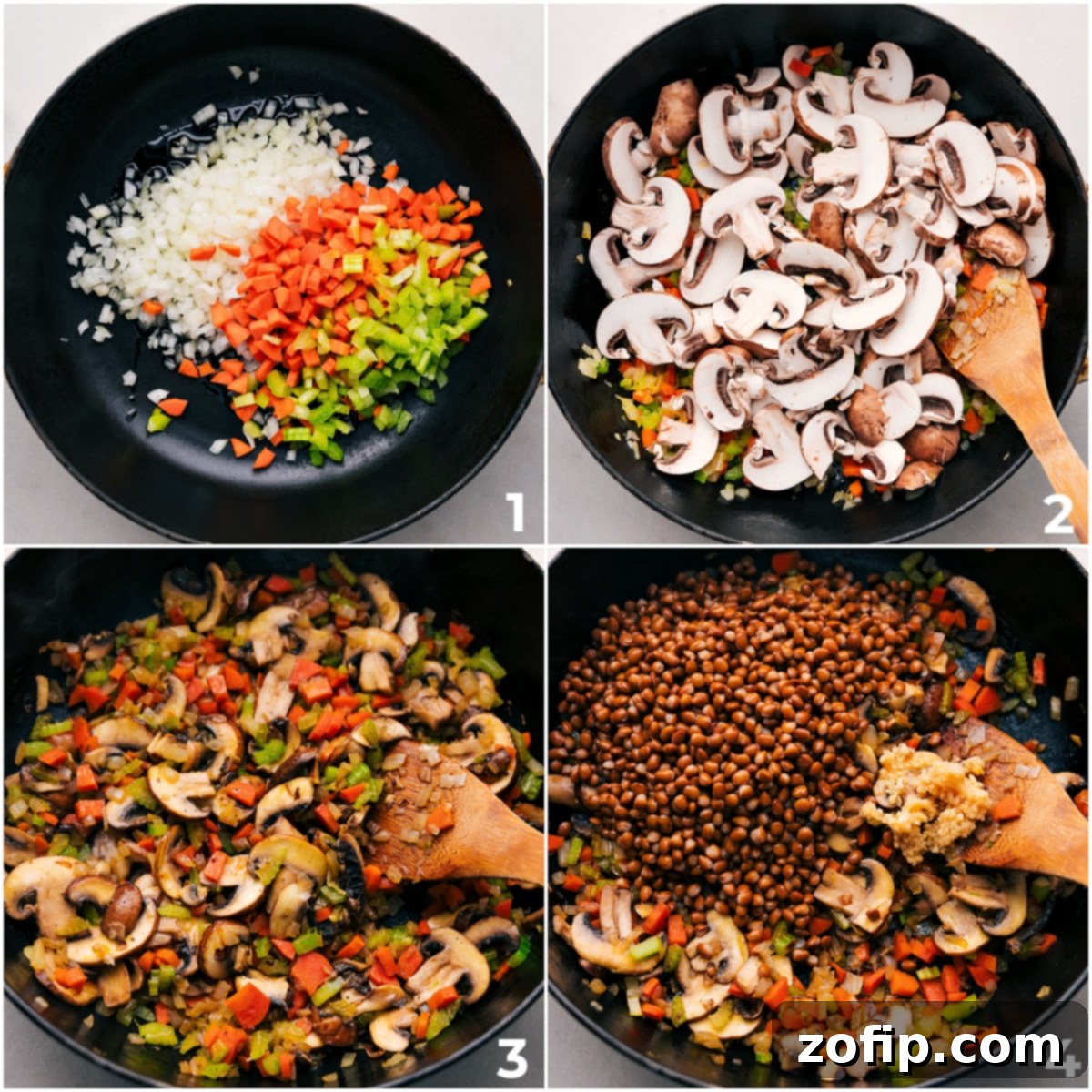 Verdant Shepherd's Pie 5 Ingredients laid out for Vegetarian Shepherd's Pie preparation