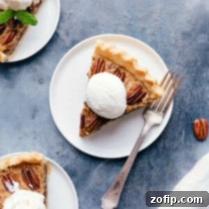 Perfect Pecan Pie 3 Slices of pecan pie with ice cream, mint, a tempting dessert delight.