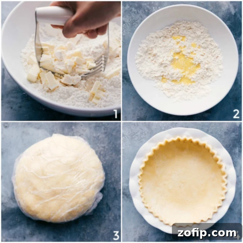 Pie Crust Preparation: Making and Placing in Pan Making the pie crust and placing it into the pan.