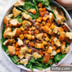 Mediterranean Roasted Vegetable Bread Salad 2 Roasted veggie salad in a giant bowl, delicious and filling, ready to be served.