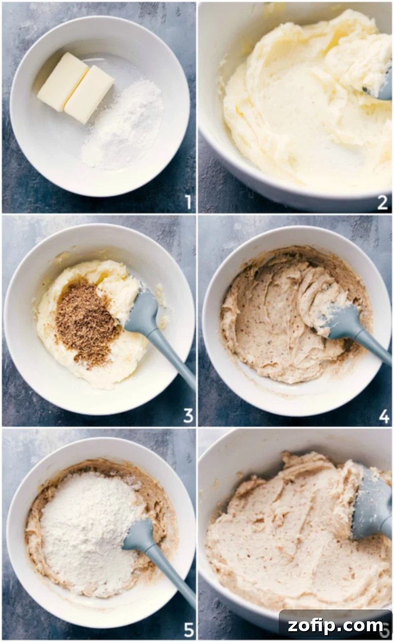 The delicious dough being expertly mixed for the Mexican Wedding Cookies recipe, showcasing its creamy, rich texture.