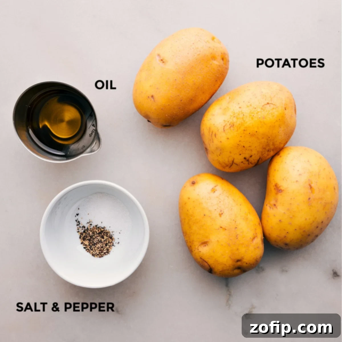 Ingredients In Baked Potatoes Ingredients in this recipe prepped out for easy assembly.