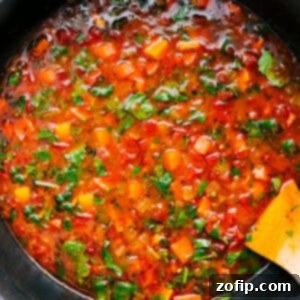 Garden Harvest Soup 3 A close-up of a bowl of delicious vegetable soup topped with fresh basil pesto.