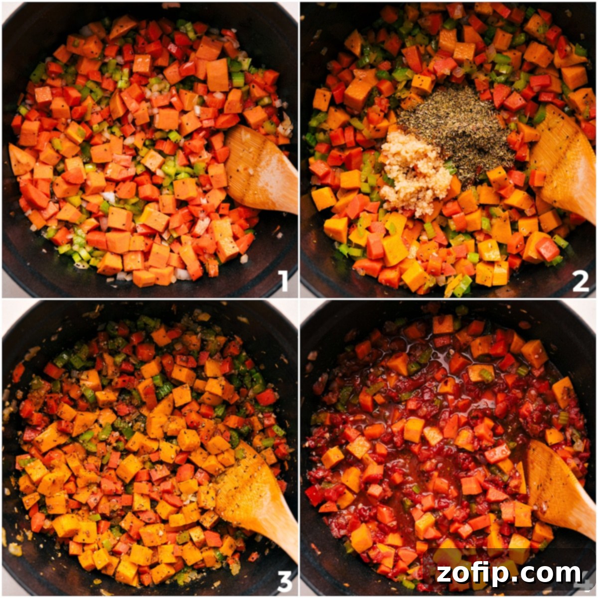 Easy Step-by-Step Vegetable Soup Recipe The process of making vegetable soup: beginning with sautéing vegetables, adding garlic and spices, then stirring in tomatoes and broth.