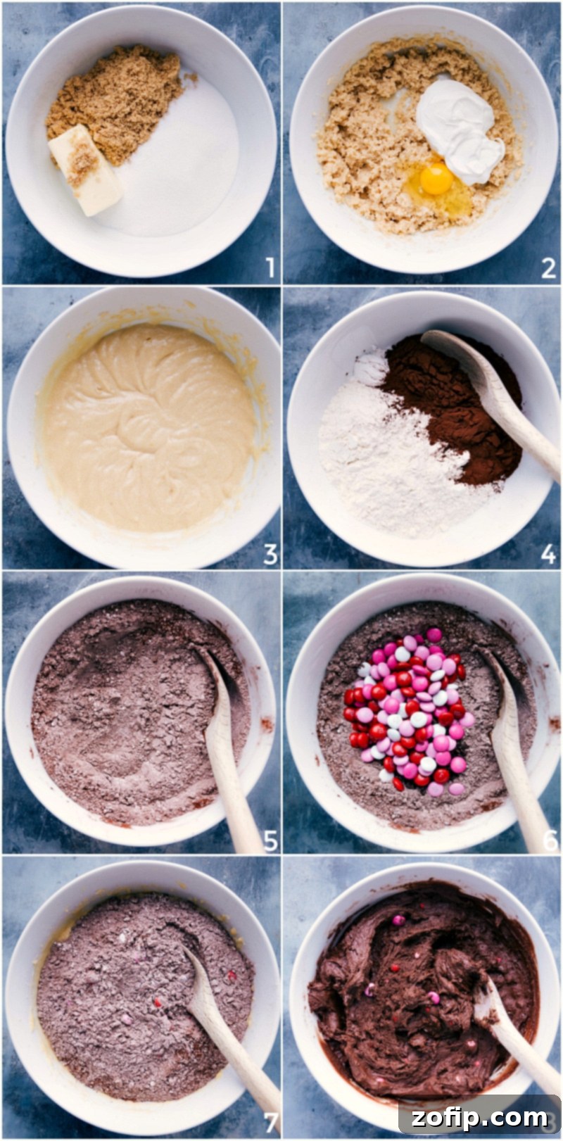 Crafting Valentine's Cookie Dough: Combining Ingredients and Mixing Preparing the Valentine's cookie dough, showing stages from mixing ingredients to forming the dough.