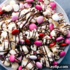 Bowl of valentine's popcorn, a sweet treat ready to be enjoyed.