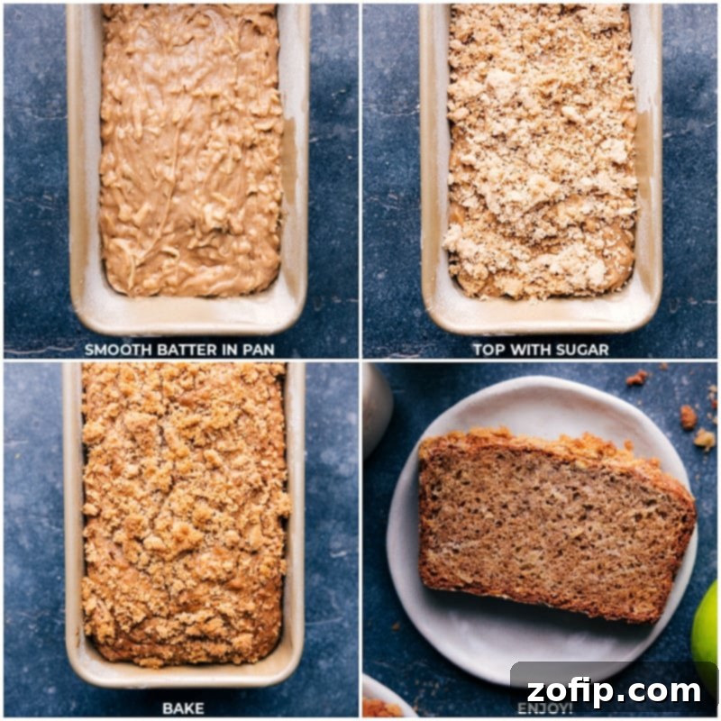 Process shots of the baked apple bread cooling, ready to be sliced.