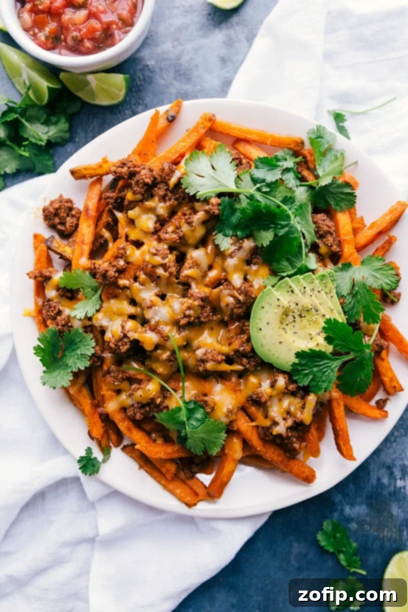 Loaded taco fries, a savory and satisfying dish with melted cheese and fresh toppings.