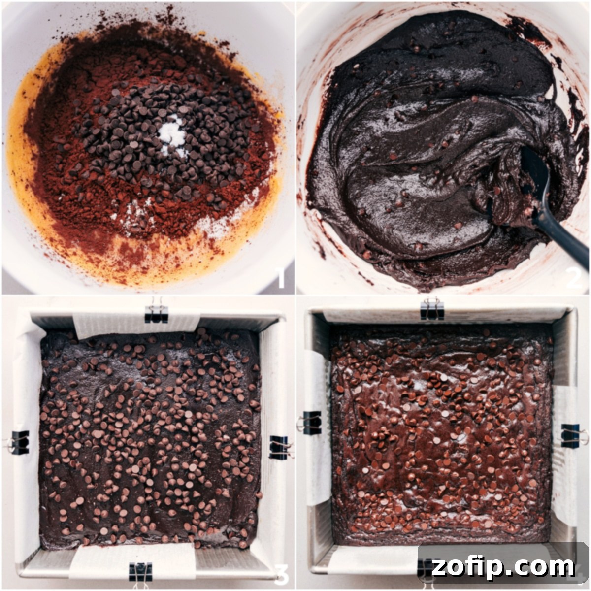 Chocolatey And Delicious Brownie Recipe Final steps of mixing the brownie batter, incorporating Dutch-processed cocoa powder, a pinch of salt, and a generous amount of chocolate chips before baking to achieve chocolatey perfection.