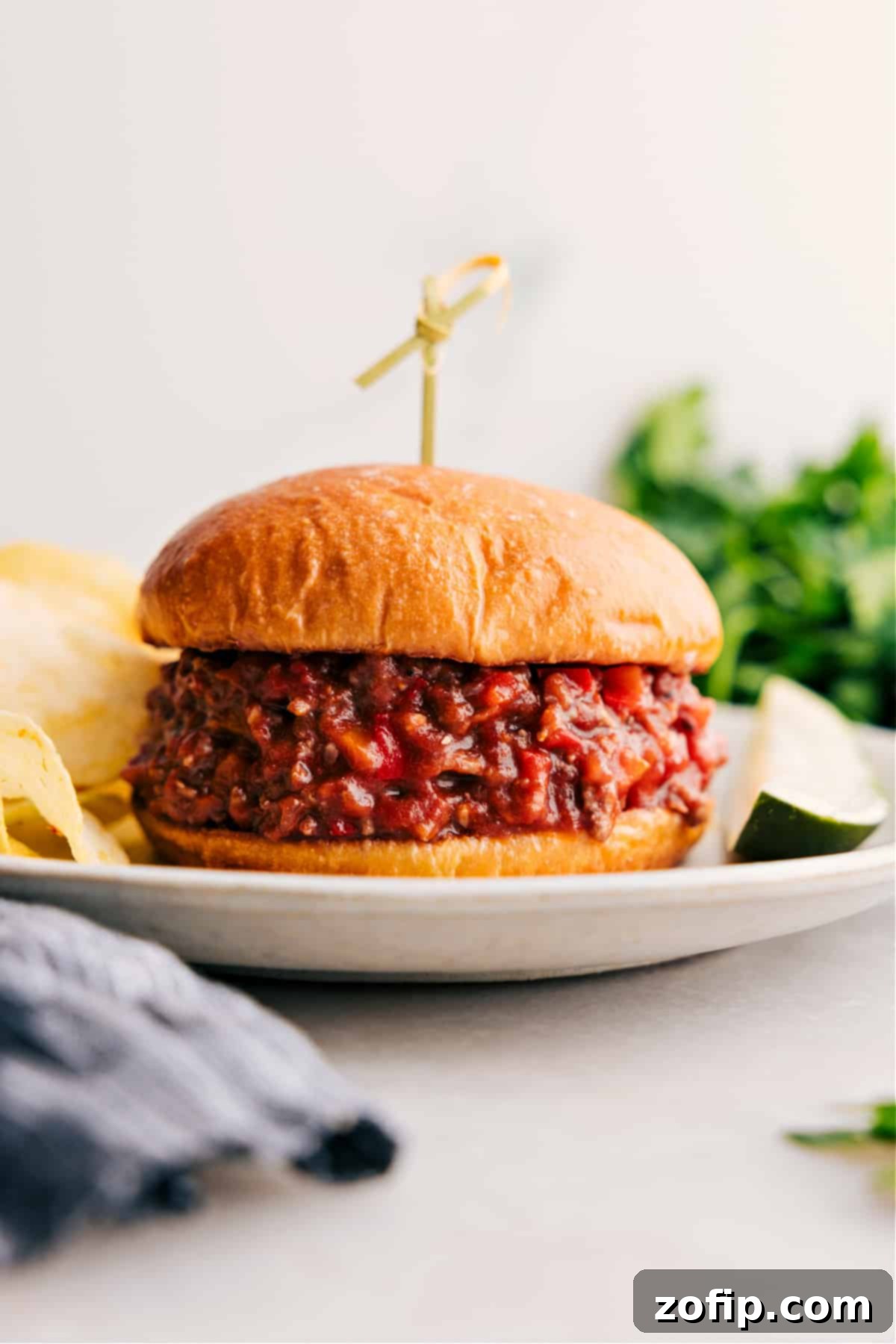 The Ultimate Hearty Sloppy Joe on a Warm, Toasted Bun Hearty Sloppy Joe on Warm Bun, showcasing a perfectly assembled sandwich with a generous filling.