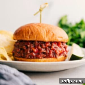 Ultimate Sloppy Joes 2 A delicious Sloppy Joes sandwich piled high with savory meat filling on a toasted bun.