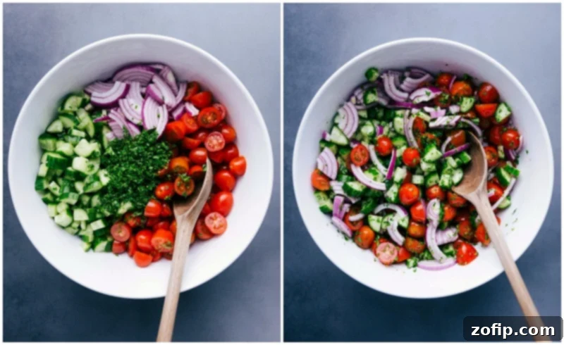 Freshly prepared vegetable salad as a filling to the recipe.