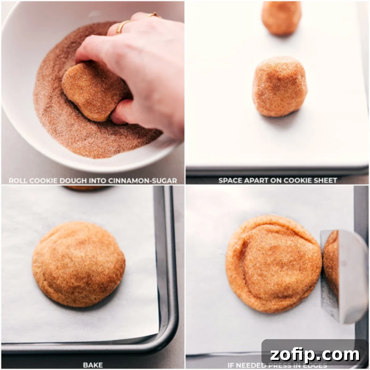 Bake Up Delicious Cinnamon Roll Cookies Cinnamon roll cookie dough balls, generously coated in cinnamon sugar, arranged on a parchment-lined sheet pan, ready to be baked to perfection.