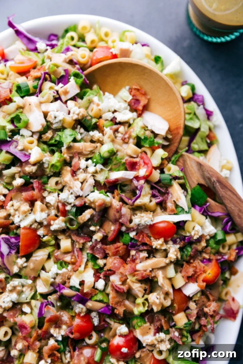 The fully dressed and prepared Portillo's Chopped Salad on a platter, ready to be served.