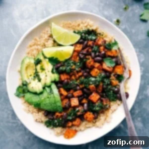 Sweet Potato Power Bowl 3 Colorful sweet potato buddha bowl, dressed and bursting with vibrant ingredients, ready to enjoy.