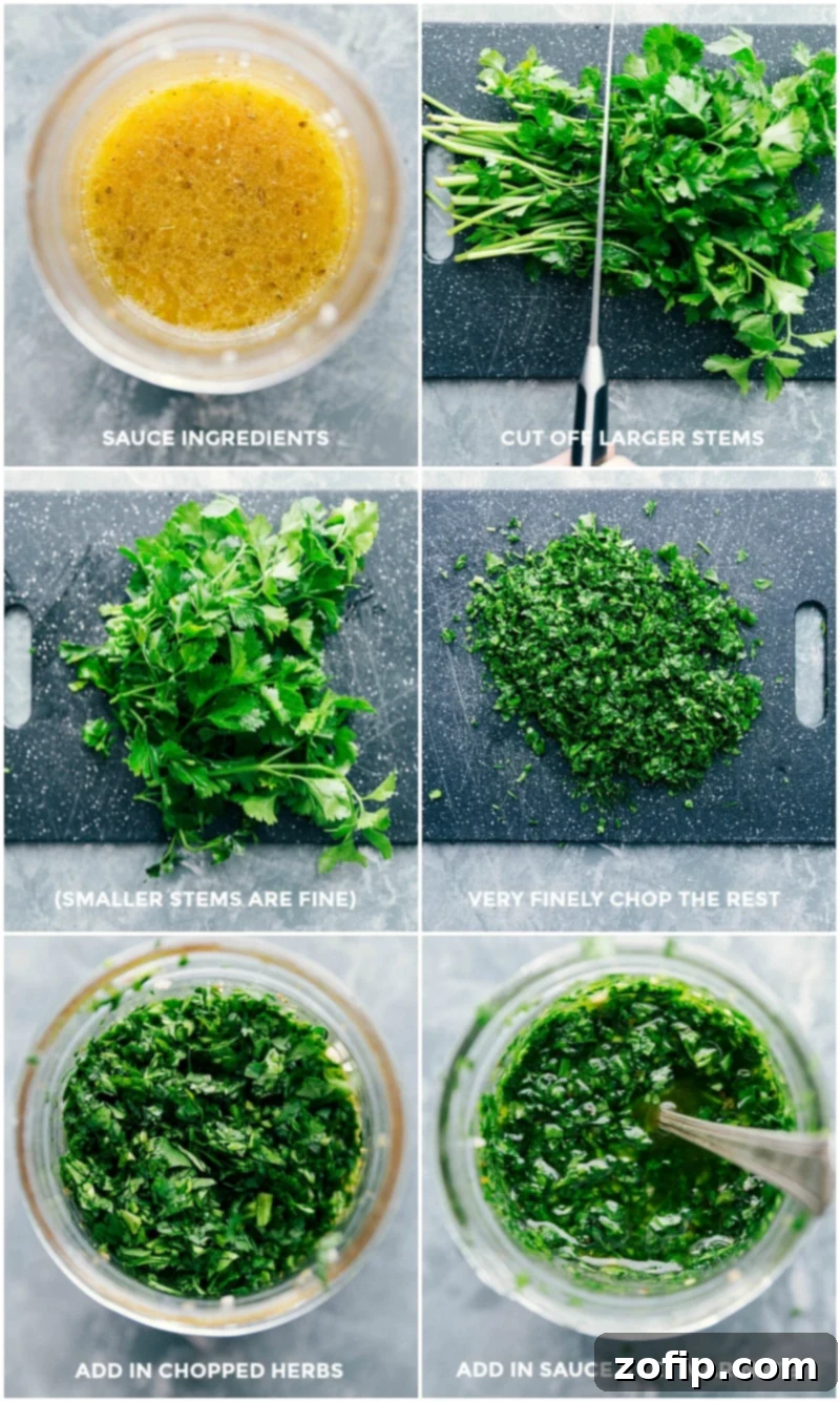 Creating a Fresh Green Sauce: Chopping Ingredients and Jar Assembly Fresh herbs being chopped and added to a jar, illustrating the preparation of the vibrant green sauce for the Buddha bowl.