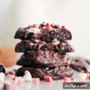 A freshly baked Chocolate Peppermint Cookie with visible chocolate chips and peppermint pieces.