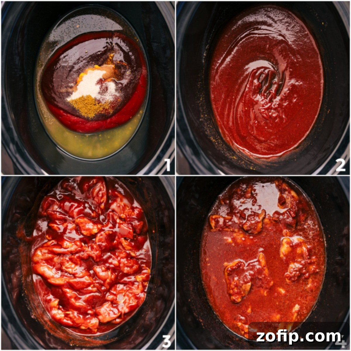 Combine all the ingredients in the slow cooker, mix them together, and let it cook low and slow.