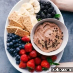Beautifully presented Chocolate Fruit Dip ready for serving with various dippers.