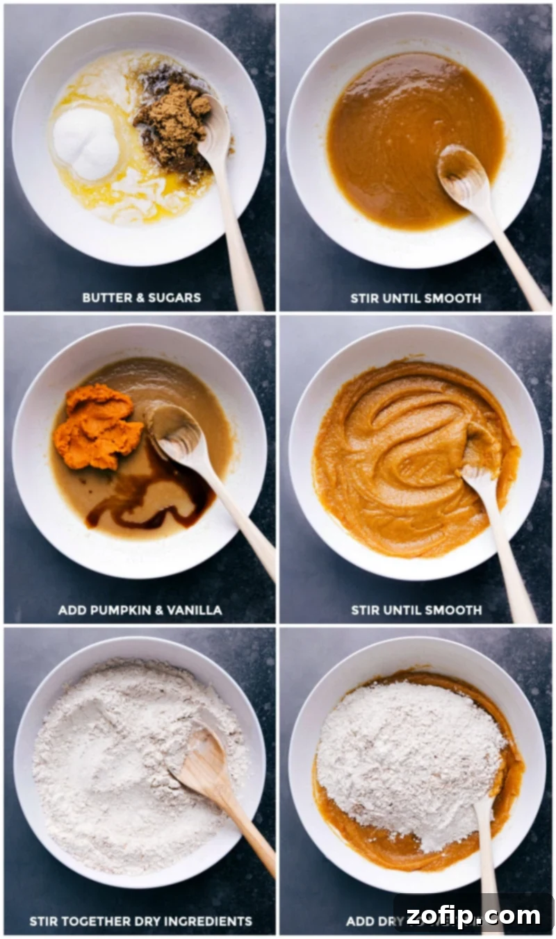 Mixing the wet ingredients together, adding the dry ingredients on top, and combining them in the recipe preparation.