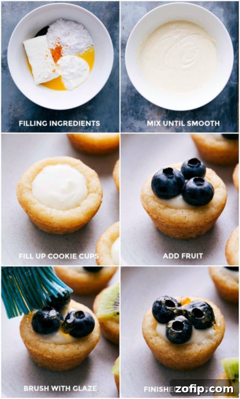 Step-by-Step Mini Fruit Tarts Recipe: Filling, Assembly, and Glazing Creating the mini fruit tarts recipe: mix ingredients, add filling to cups, top with fresh fruit, and glaze.