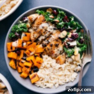 A beautifully presented Harvest Bowl, ready to be enjoyed.