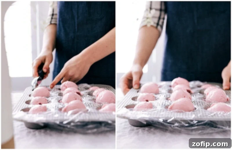 Sparkling Sherbet Punch 3 Close-up photo of raspberry sherbet scoops, a key ingredient for a delicious Sherbet Punch.
