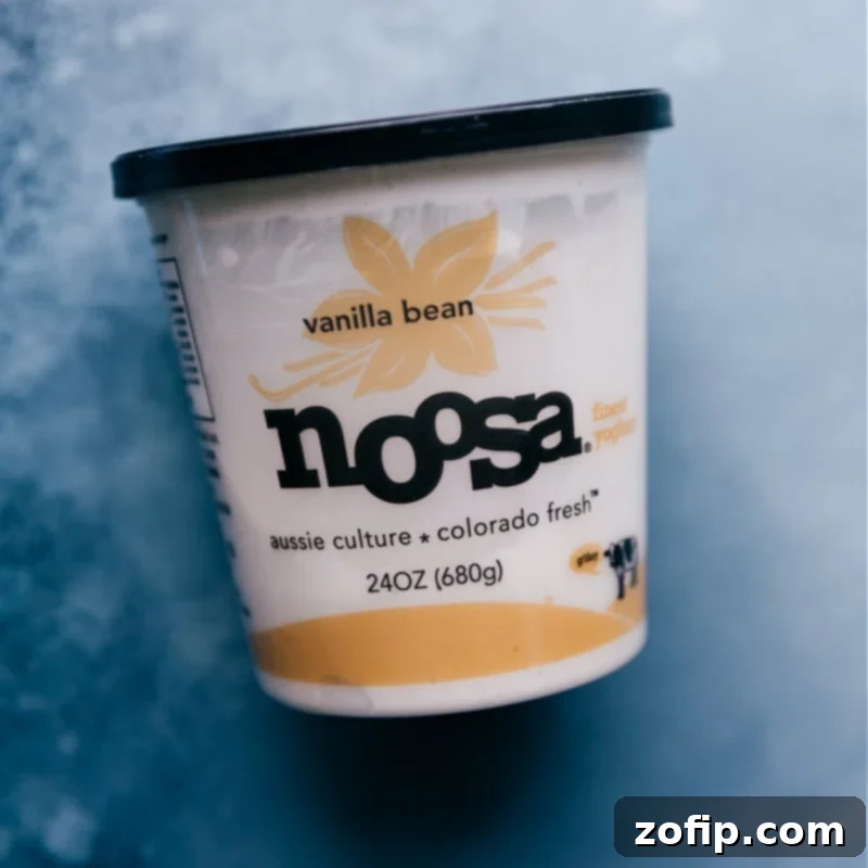 Yogurt container used in the recipe, highlighting the quality ingredient choice.