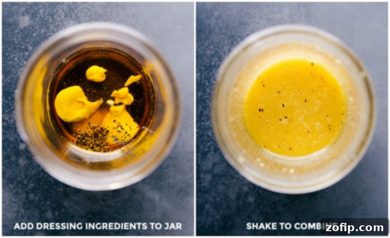 Homemade apple cider vinaigrette being vigorously shaken in a mason jar, ready for dressing.