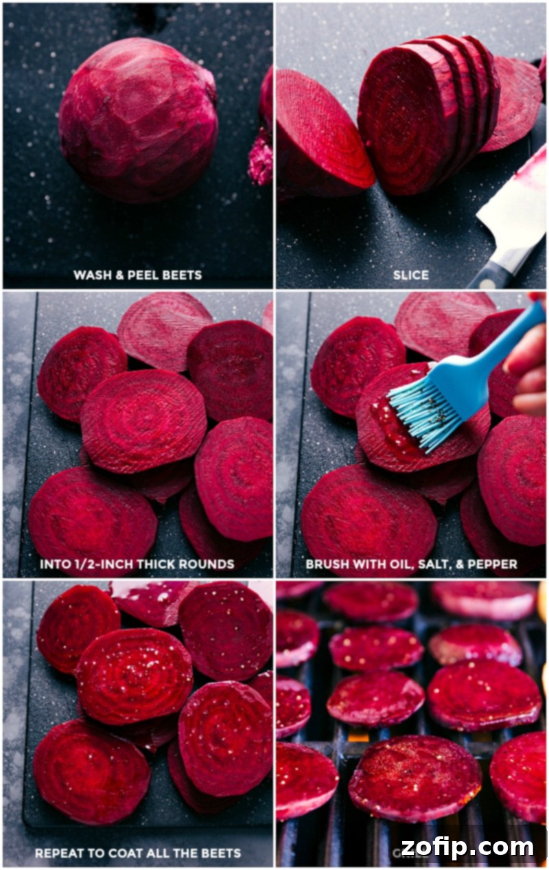 Process shots-- images of the beets being prepped and grilled
