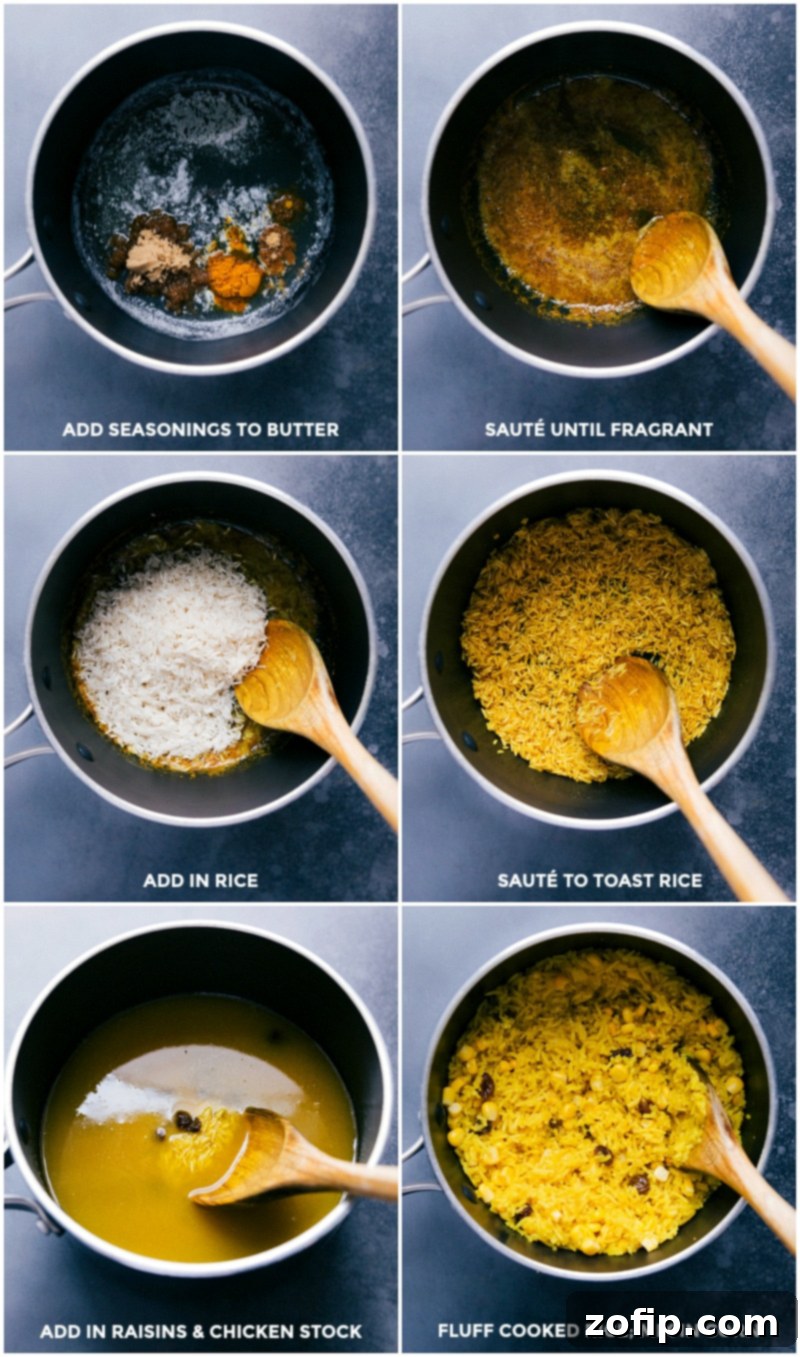 African-inspired Yellow Rice preparation Close-up of yellow rice being prepared in a pot