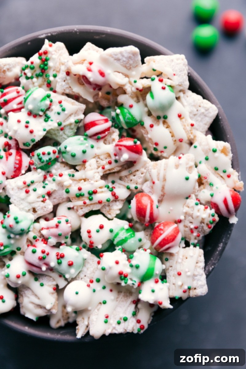 View of Sugar Cookie Snack Mix in a decorative bowl, ready for serving or gifting.