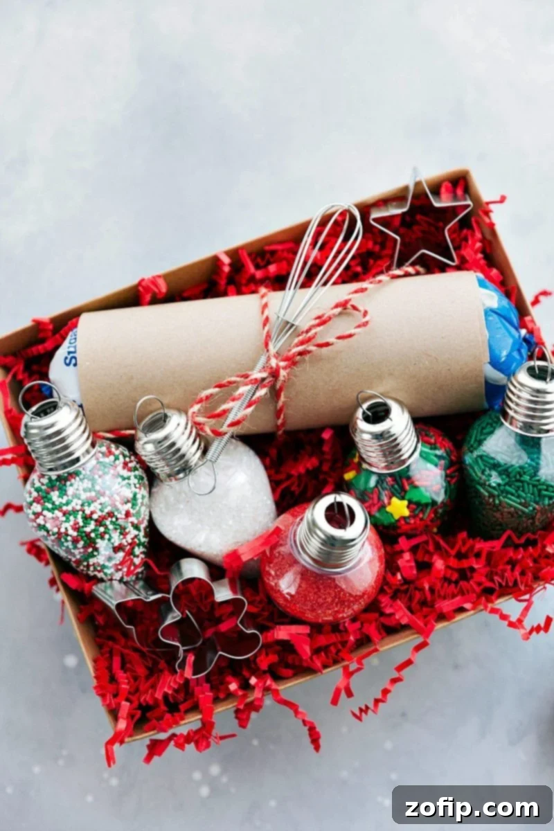 Beautifully packaged Christmas Sugar Cookie Kit, featuring a decorated box filled with baking essentials and festive sprinkles.