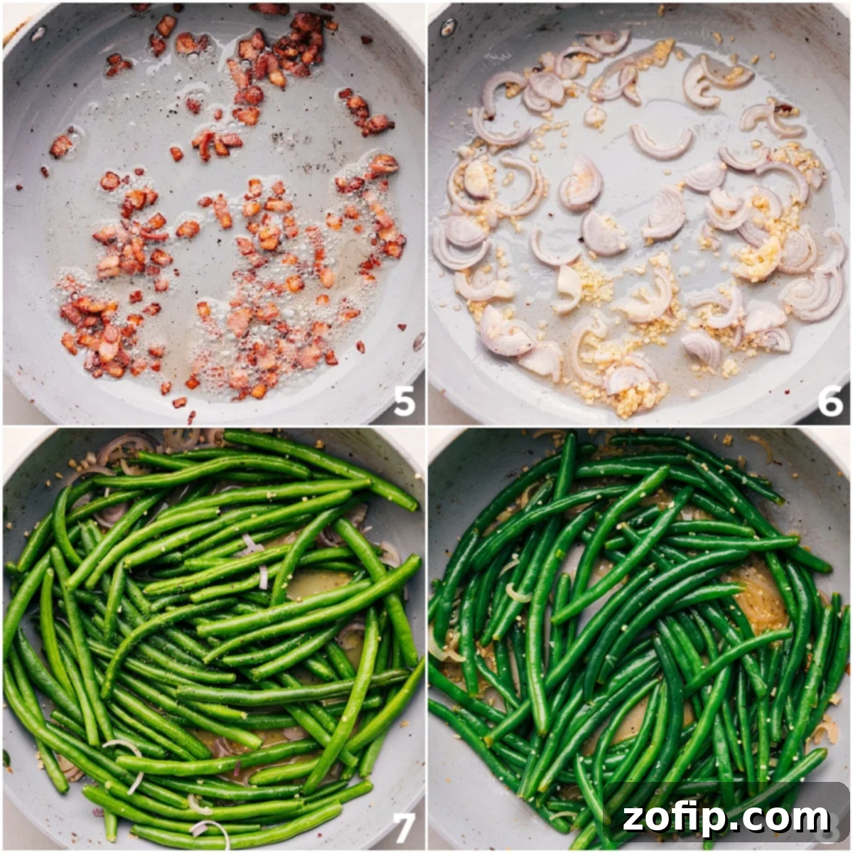 Cook the garlic and shallots, then add the beans and simmer with the broth until softened.