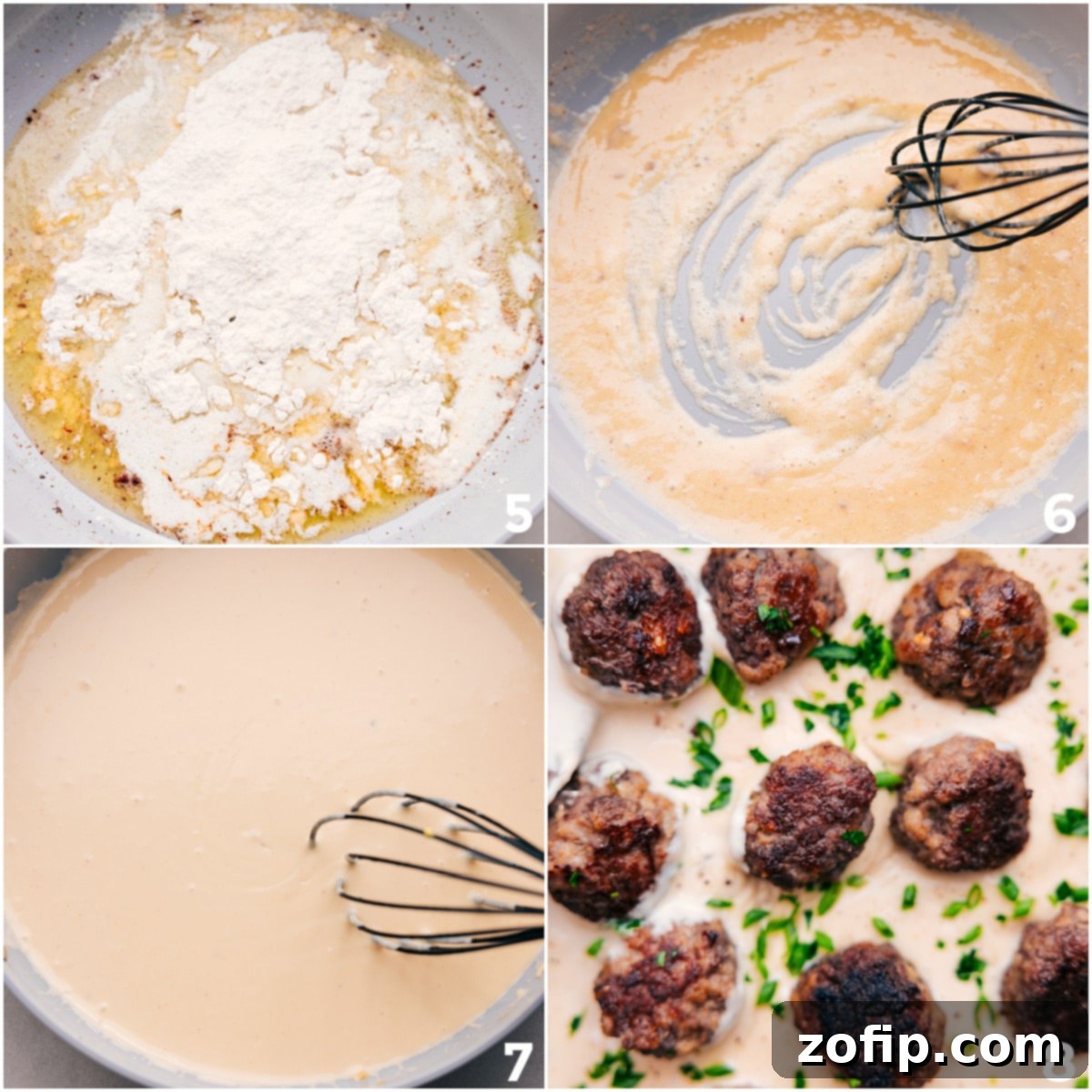 Crafting the Best Creamy Swedish Meatball Gravy The process of making creamy Swedish Meatball gravy: butter and flour are whisked, then liquids are added and thickened.