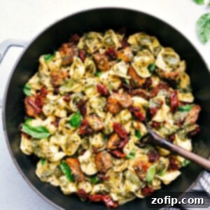 Pesto Chicken Tortellini ready to be served