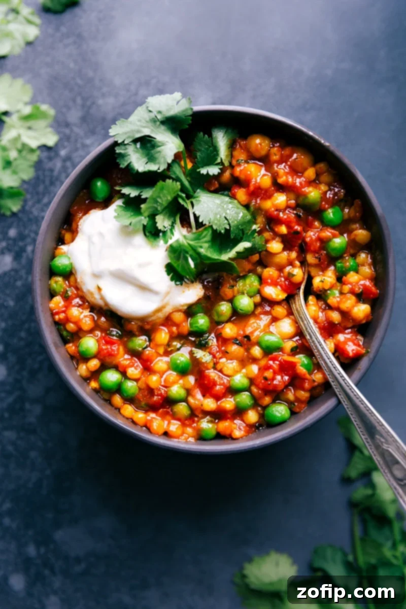A Big Bowl Of Moroccan STew A bowl of Moroccan Chickpea Stew, generously topped with a dollop of creamy Greek yogurt and a sprinkle of fresh cilantro.