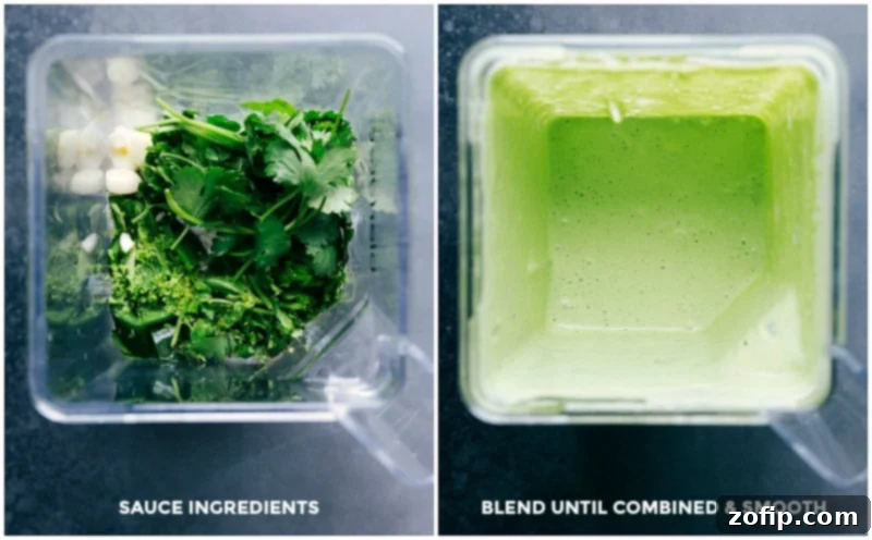 Making sauce by blending all ingredients in a blender until smooth.