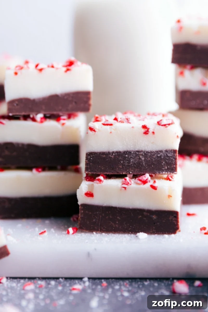 Beautifully cut squares of Peppermint Fudge, perfectly chilled and ready to be served or gifted.