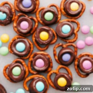 Completed Easter Pretzels with spring M&Ms