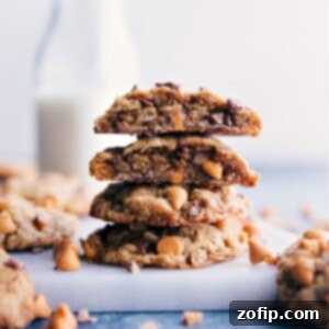 A freshly baked Oatmeal Scotchie cookie, showcasing its golden-brown color and visible butterscotch chips.